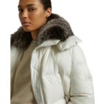 YVES SALOMON "A" LINE DOWN JACKET IN WATER-REPELLENT TECHNICAL FABRIC WITH FOX FUR COLLAR