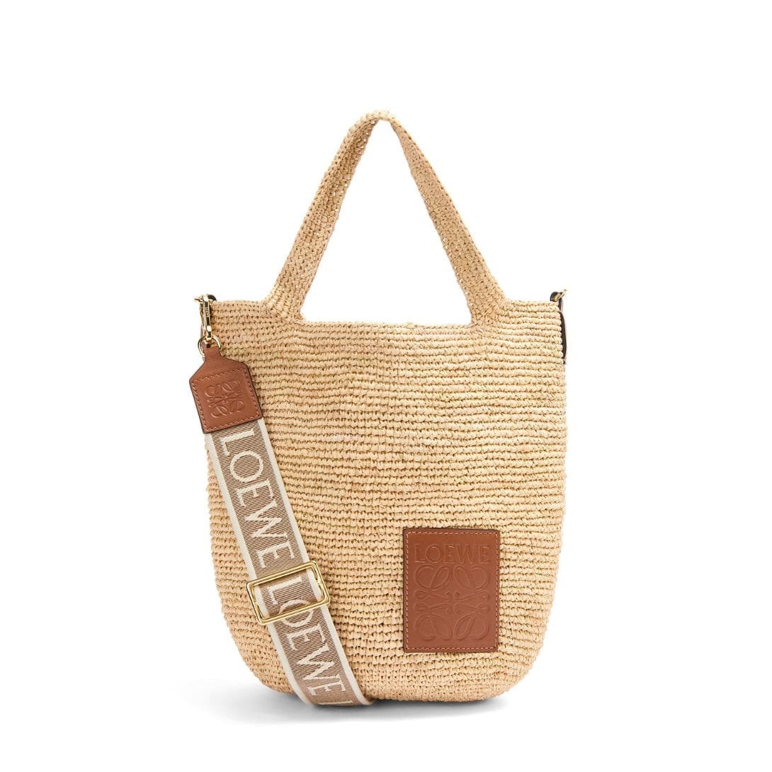 LOEWE MINI SLIT BAG IN RAFFIA AND CALFSKIN