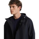 YVES SALOMON HOODED COAT IN DOUBLE-SIDED FABRIC WITH LEATHER DETAILS