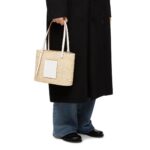 LOEWE SMALL SQUARE BASKET BAG IN RAFFIA AND CALFSKIN