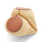 LOEWE LARGE BRACELET CLUTCH BAG IN RAFFIA AND CALFSKIN