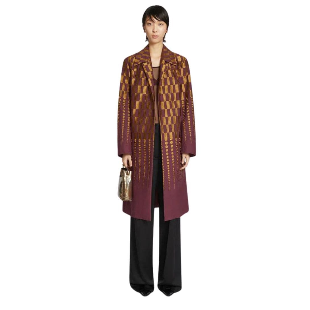 DRIES VAN NOTEN EMBROIDERED COAT WINE