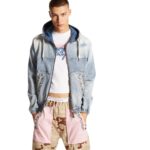 DSQUARED2 LIGHT SUPER SOFT WASH DENIM DIAMONDS HOODIE JACKET