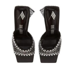 THE ATTICO ”DEVON” BLACK AND CRYSTAL MULE