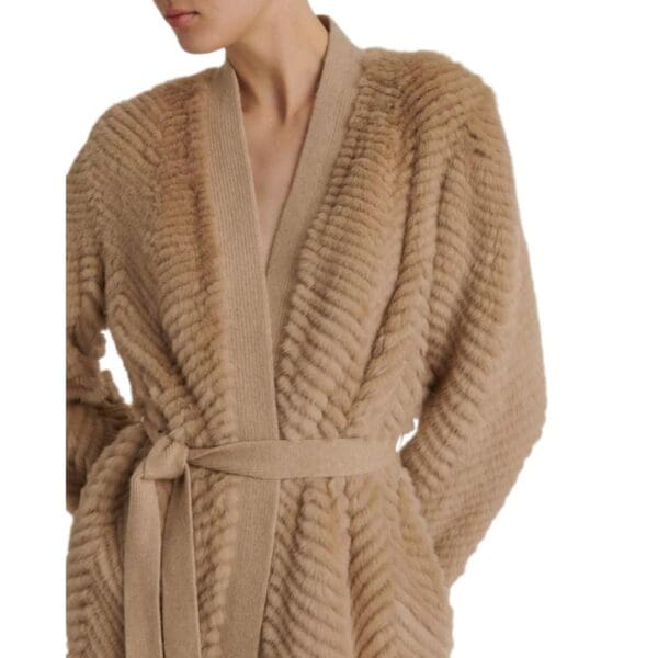YVES SALOMON MERINO KNIT AND MINK LONG CARDIGAN