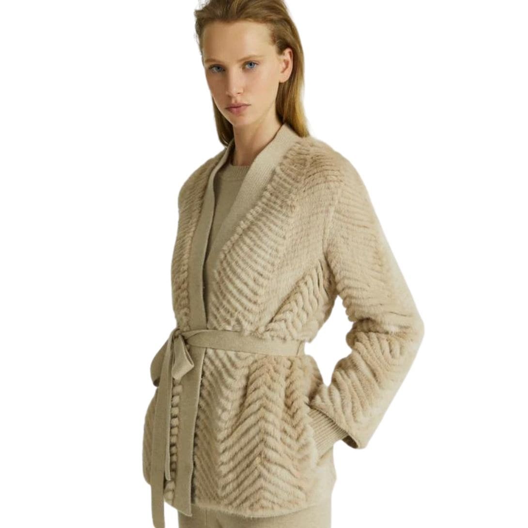 YVES SALOMON MERINO KNIT AND MINK CARDIGAN
