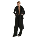 YVES SALOMON BELTED COAT IN CASHMERE WOOL WITH MINK FUR COLLAR AND OVER-POCKETS