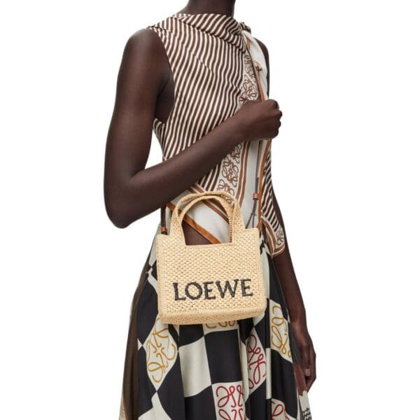 LOEWE FONT TOTE MINI BAG IN RAFFIA