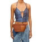 LOEWE MINI SLIT CLUTCH BAG IN RAFFIA AND CALFSKIN