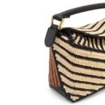 LOEWE SMALL PUZZLE EDGE BAG IN RAFFIA AND CALFSKIN