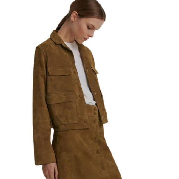 YVES SALOMON CROPPED JACKET IN DOUBLE-SIDED VELOUR LAMB LEATHER