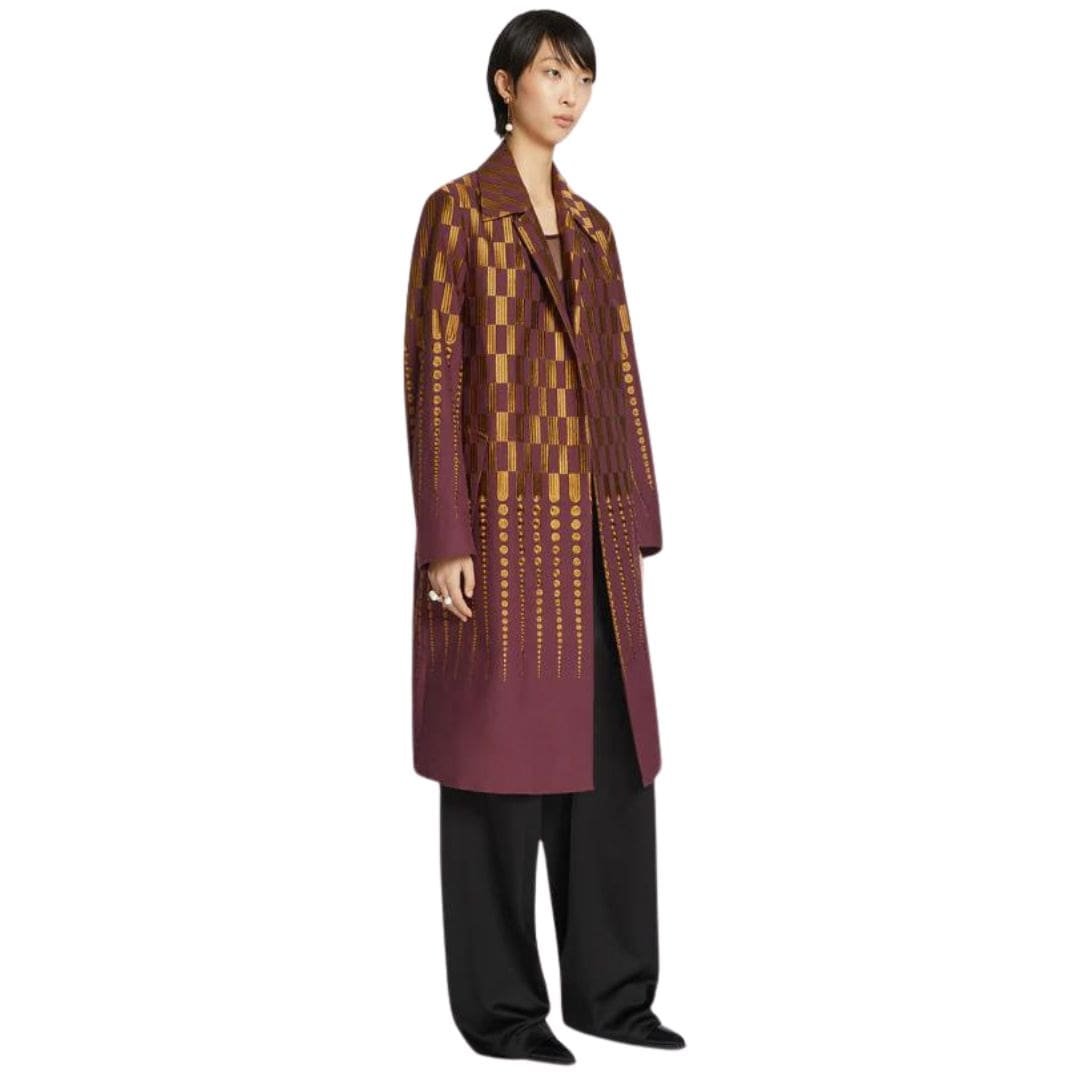 DRIES VAN NOTEN EMBROIDERED COAT WINE