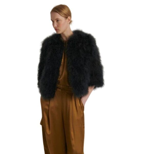 YVES SALOMON CROPPED FEATHER JACKET