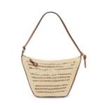 LOEWE MINI HOBO HAMMOCK BAG IN RAFFIA AND CALFSKIN