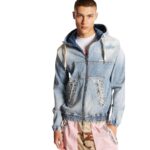DSQUARED2 LIGHT SUPER SOFT WASH DENIM DIAMONDS HOODIE JACKET
