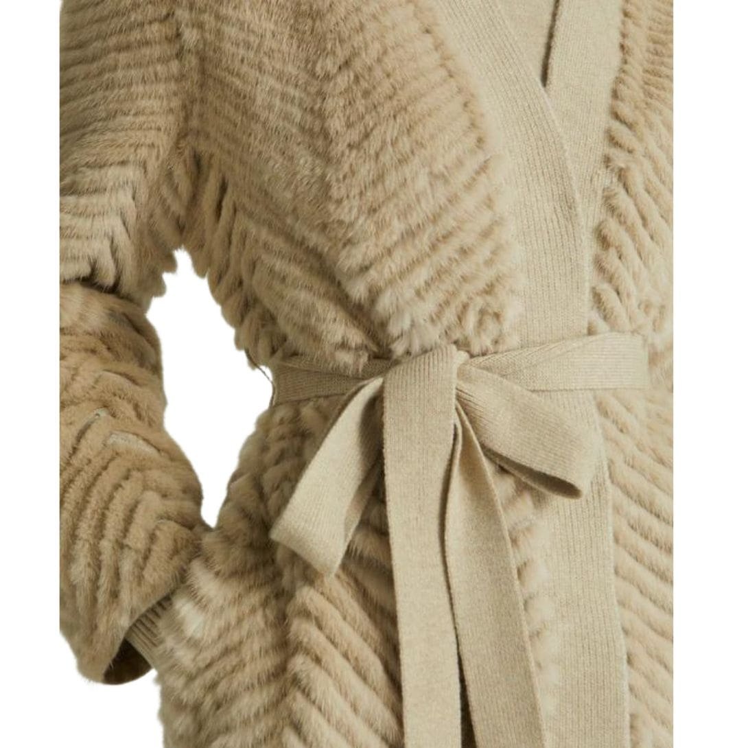 YVES SALOMON MERINO KNIT AND MINK CARDIGAN