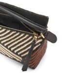 LOEWE SMALL PUZZLE EDGE BAG IN RAFFIA AND CALFSKIN