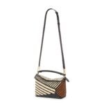 LOEWE SMALL PUZZLE EDGE BAG IN RAFFIA AND CALFSKIN