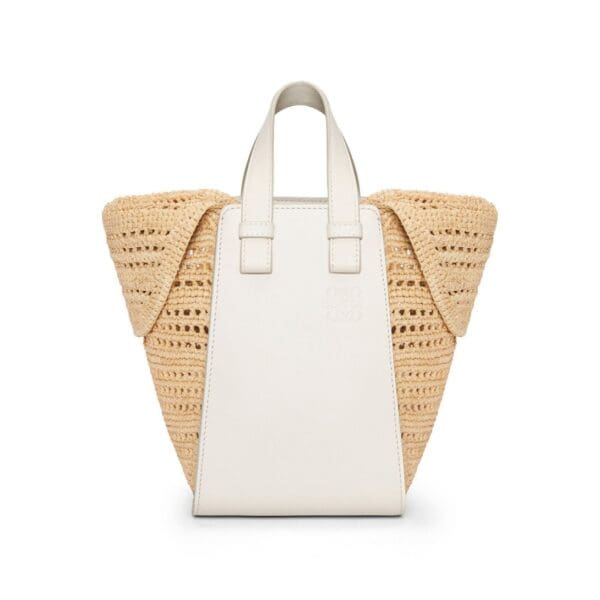 LOEWE HAMMOCK COMPACT BAG IN RAFFIA AND CALFSKIN