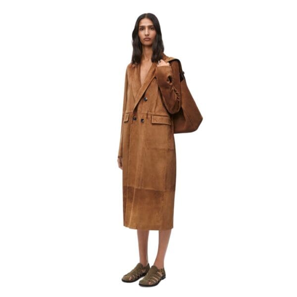 LOEWE DOUBLE BREASTED COAT IN SUEDE CALFSKIN