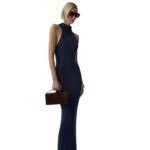 LOEWE BOUCLE HALTER KNITWEAR DRESS IN NAVY