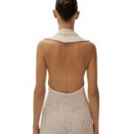 MAGDA BUTRYM BOUCLE KNIT MIDI HALTER DRESS IN CREAM
