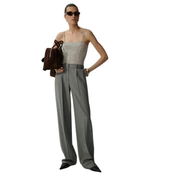 MAGDA BUTRYM THIN KNIT BODYSUIT IN GREY