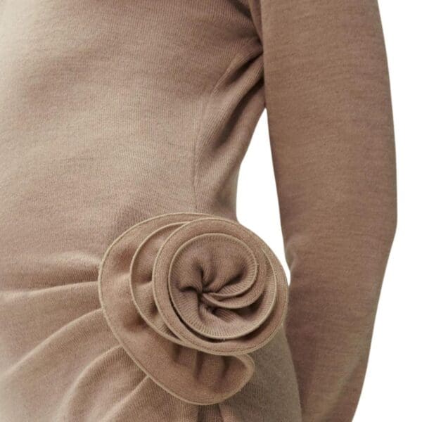 MAGDA BUTRYM HIGH NECK KNIT MIDI DRESS IN BEIGE