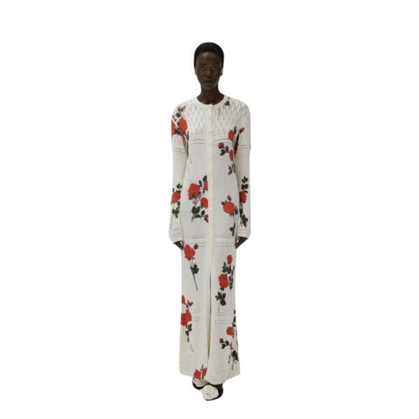 MAGDA BUTRYM ROSE PRINT DUSTER CARDIGAN IN WHITE PRINT