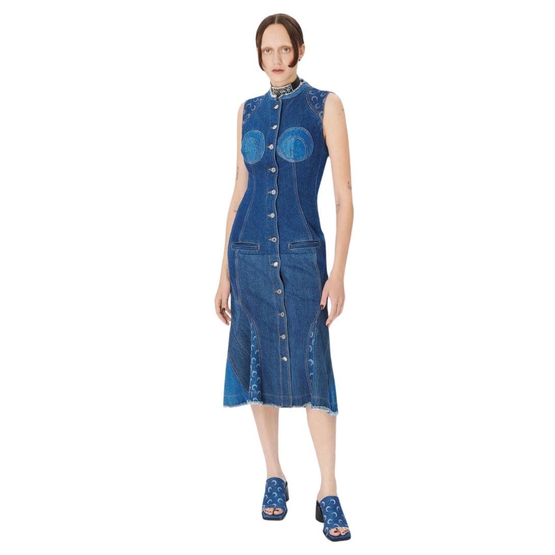 MARINE SERRE REGENERATED DENIM EVENING DRESS