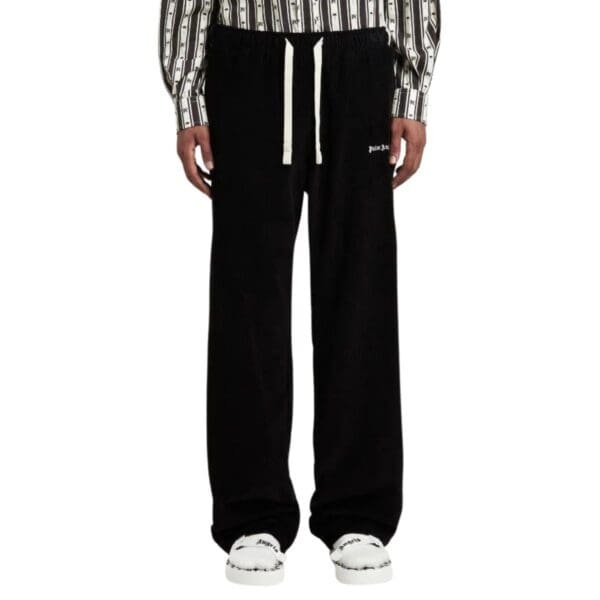 PALM ANGELS LOGO VELVET PANTS
