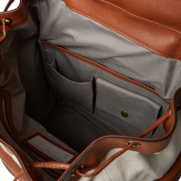 BRUNELLO CUCINELLI COTTON AND LINEN CAVALRY AND CALFSKIN CITY BACKPACK