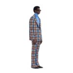 MARNI BROWN AND BLUE CHECKED TECHNO KNIT BLAZER