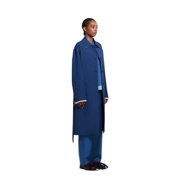 MARNI BLUE TROPICAL WOOL TRENCH COAT