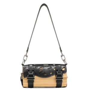 FENG CHEN WANG BLACK LOGO STRAP BAMBOO BAG