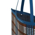 MARNI BLUE AND BROWN JACQUARD CHECK FLAT TOTE BAG