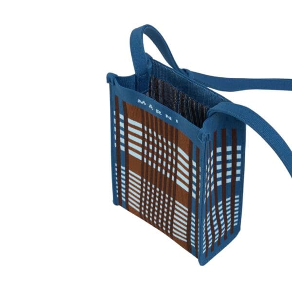 MARNI BLUE AND BROWN JACQUARD CHECK MINI SHOULDER BAG