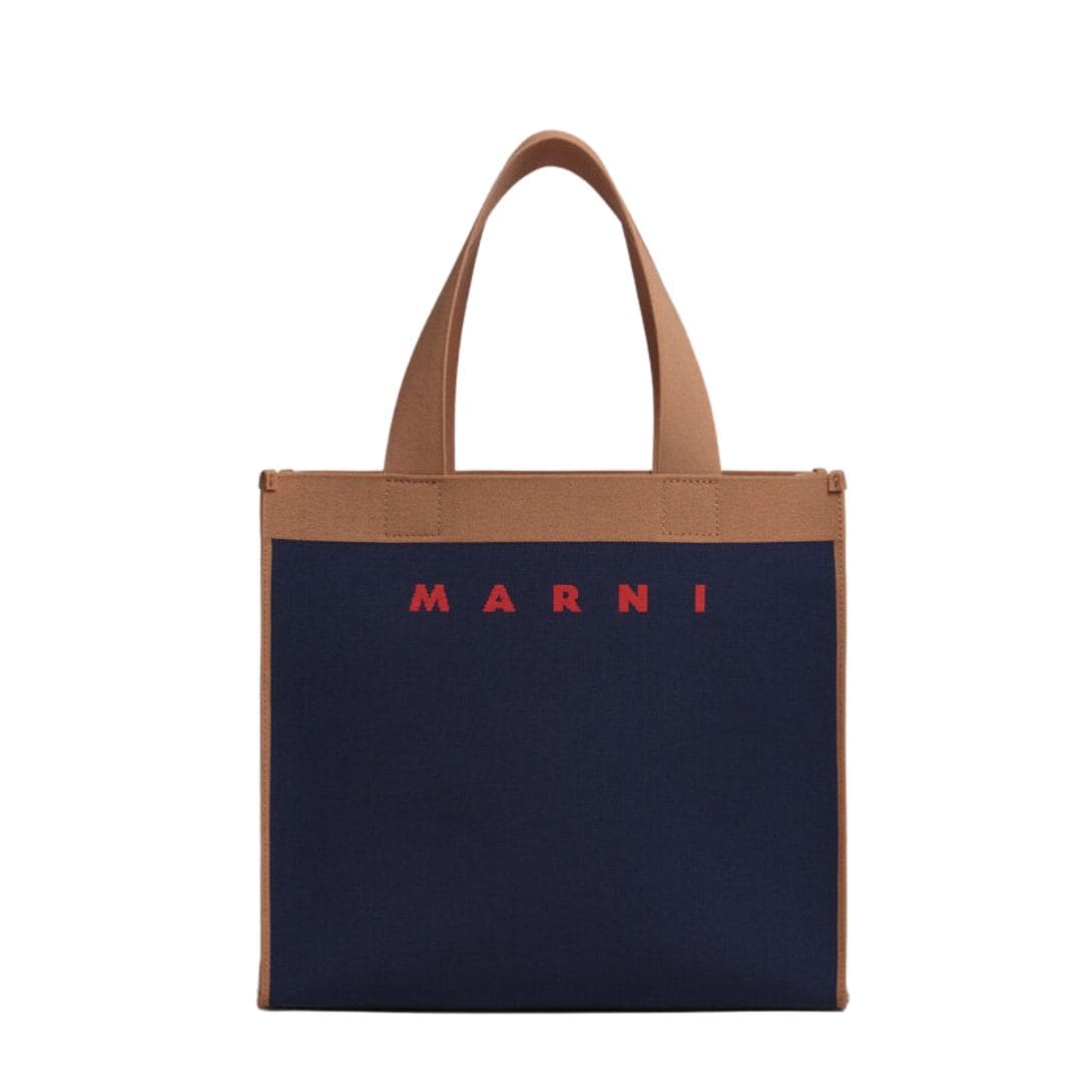 MARNI BLUE AND BROWN JACQUARD SHOPPING BAG