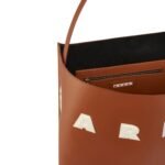 MARNI BROWN AND WHITE LEATHER MUSEO HOBO BAG WITH PATCHES