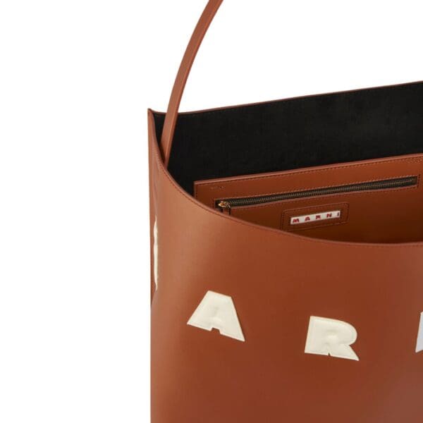 MARNI BROWN AND WHITE LEATHER MUSEO HOBO BAG WITH PATCHES