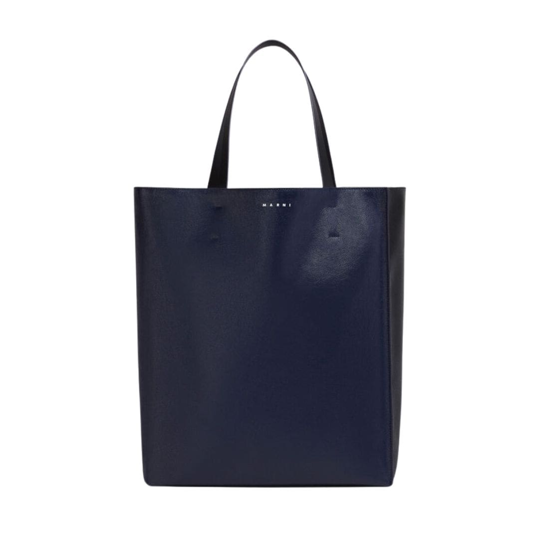 MARNI MUSEO SOFT LARGE BAG IN BLACK AND BLUE LEATHER