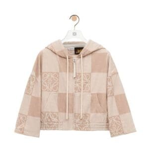 LOEWE CROPPED HOODIE IN JACQUARD COTTON TERRY