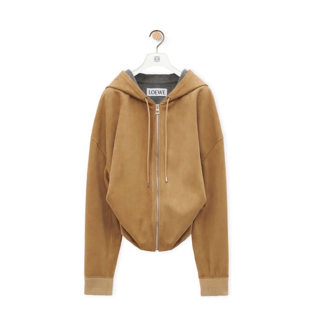 LOEWE DRAPED SUEDE HOODIE 1 LOEWE DRAPED SUEDE HOODIE
