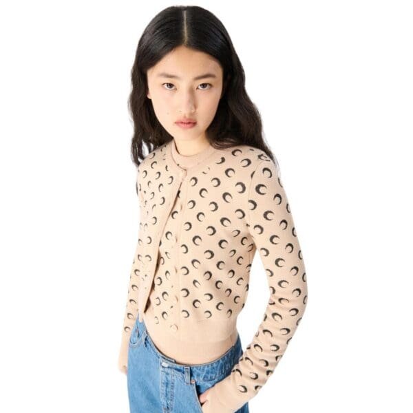 MARINE SERRE MOON JACQUARD KNIT FITTED CARDIGAN