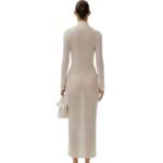 MAGDA BUTRYM BOUCLE KNIT COWL NECK DRESS IN CREAM