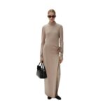 MAGDA BUTRYM HIGH NECK KNIT MAXI DRESS IN BEIGE