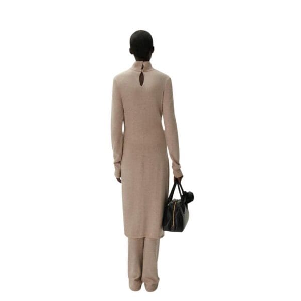 MAGDA BUTRYM HIGH NECK KNIT MIDI DRESS IN BEIGE