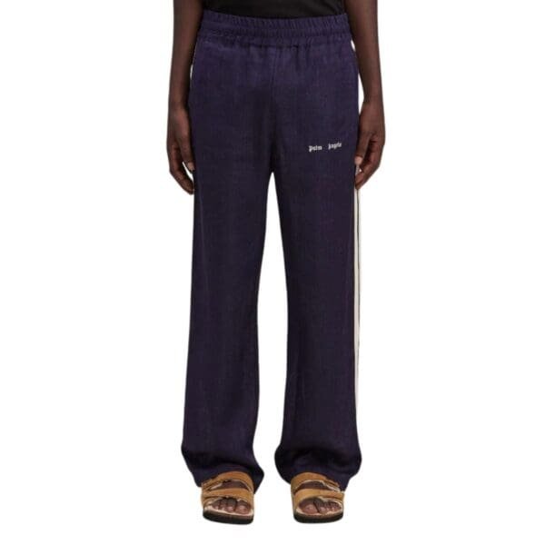 PALM ANGELS LOGO COTTON TRAVEL BLACK PANTS