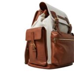 BRUNELLO CUCINELLI COTTON AND LINEN CAVALRY AND CALFSKIN CITY BACKPACK