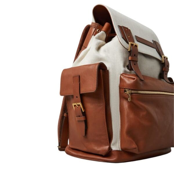 BRUNELLO CUCINELLI COTTON AND LINEN CAVALRY AND CALFSKIN CITY BACKPACK